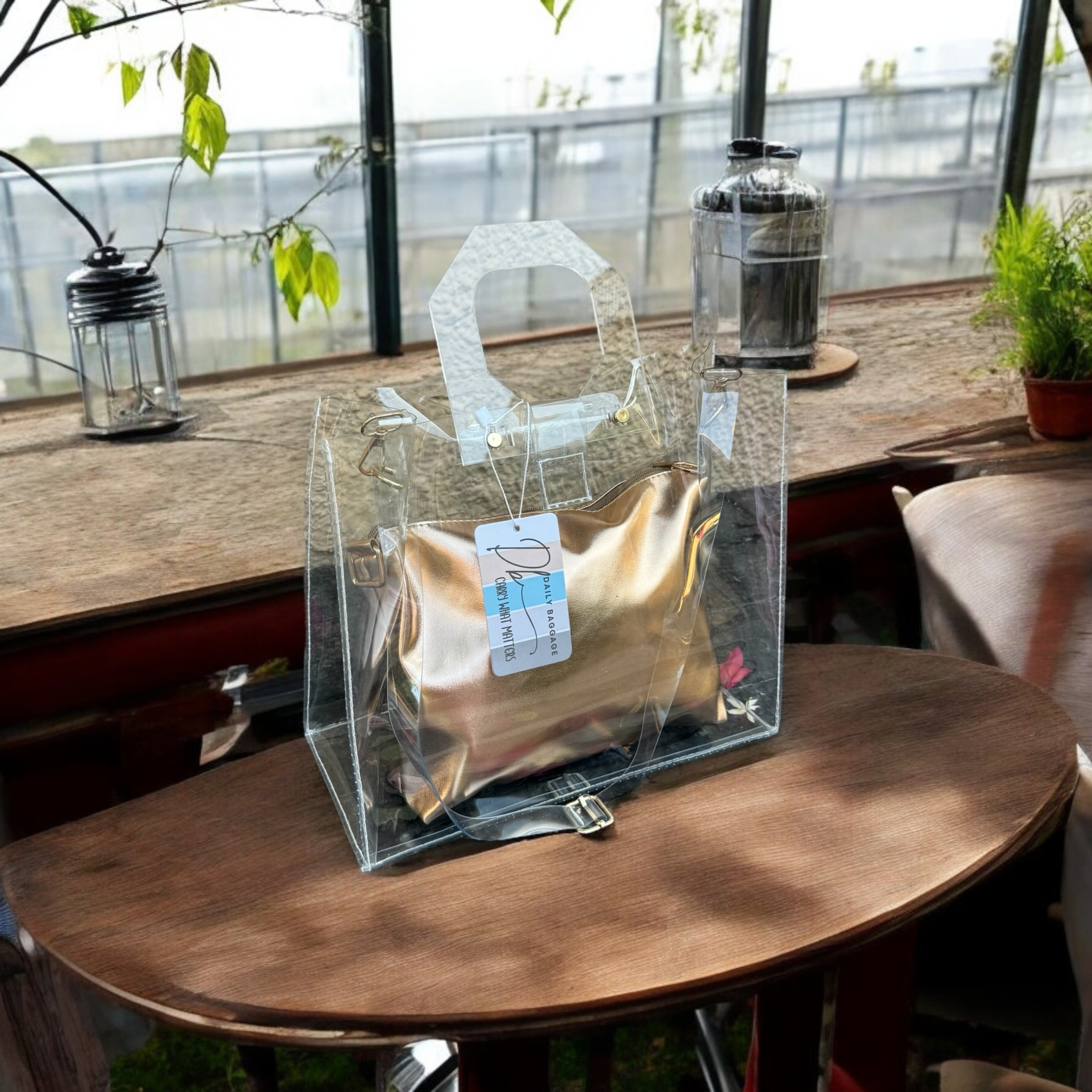 Transparent Bag with Acrylic Handles & Silver/Golden Pouch